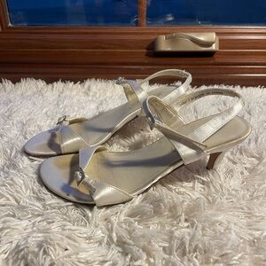 White prom heels, short heel